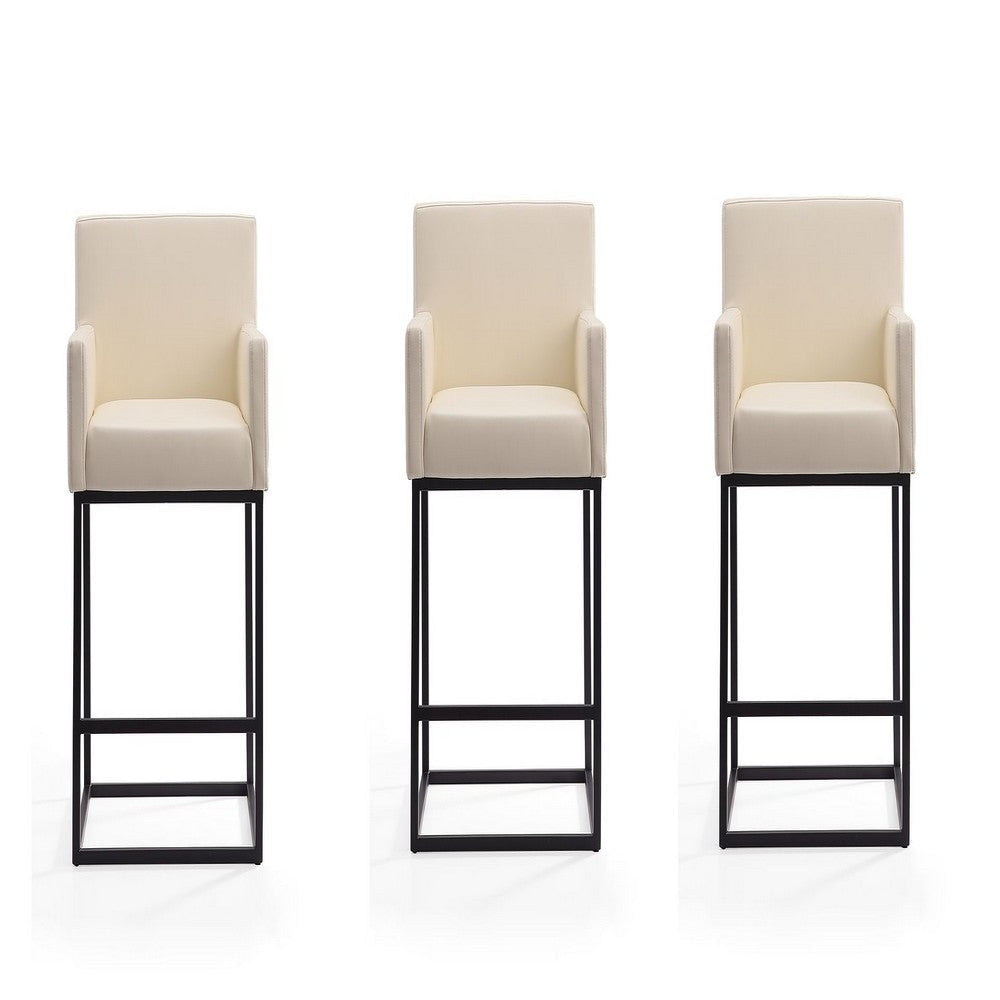Ambassador 38 in. Cream and Black Metal Counter Height Bar Stool (Set of 3)