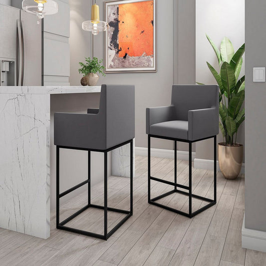Ambassador 38 in. Grey and Black Metal Counter Height Bar Stool (Set of 3)