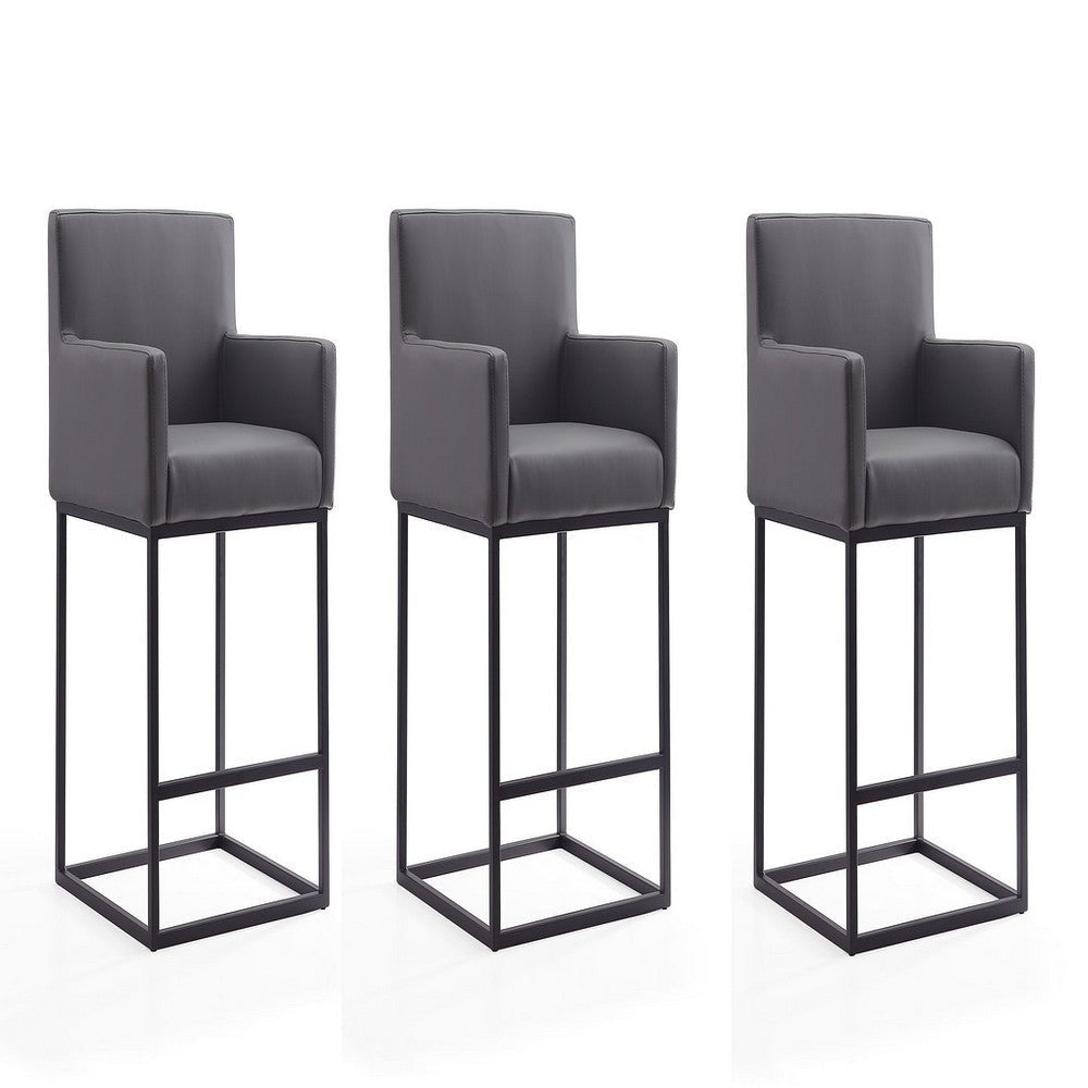 Ambassador 38 in. Grey and Black Metal Counter Height Bar Stool (Set of 3)