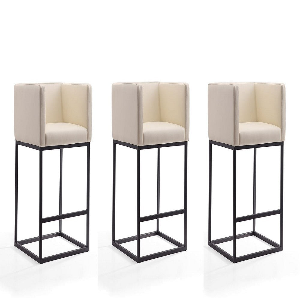 Embassy 34 in. Cream and Black Metal Counter Height Bar Stool (Set of 3)