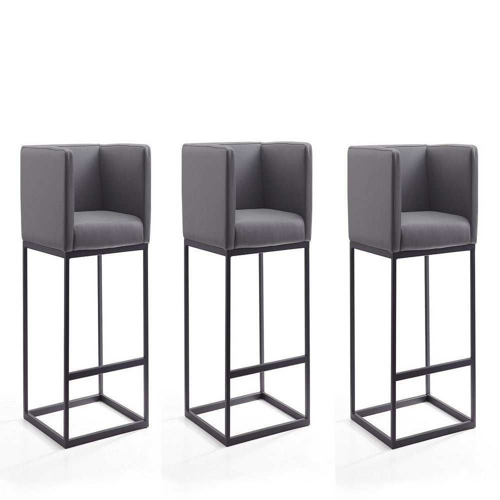 Embassy 34 in. Grey and Black Metal Counter Height Bar Stool (Set of 3)
