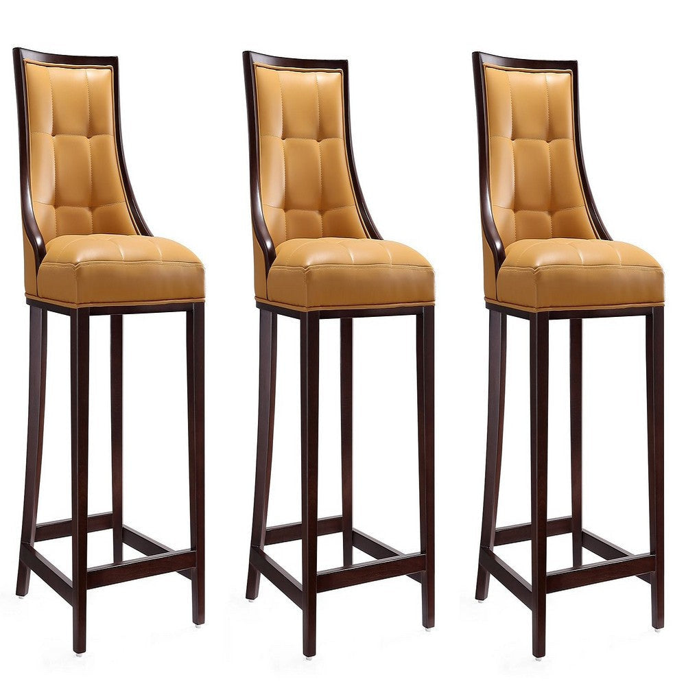 Fifth Ave 39.5 in. Camel and Dark Walnut Beech Wood Counter Height Bar Stool (Set of 3)