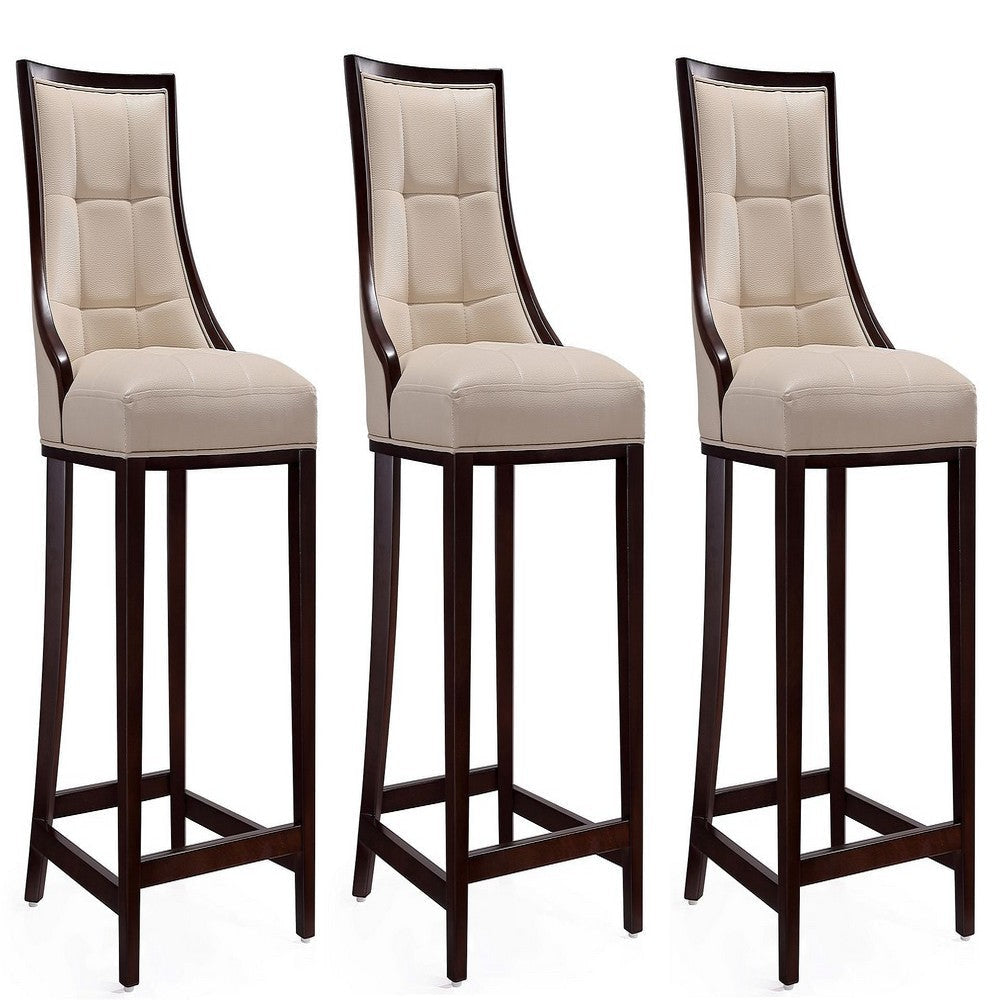 Fifth Ave 39.5 in. Cream and Dark Walnut Beech Wood Counter Height Bar Stool (Set of 3)