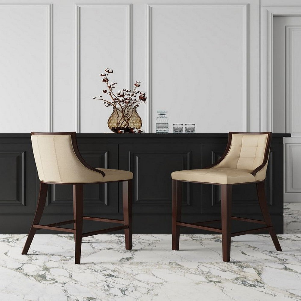 Fifth Ave 39.5 in. Cream and Dark Walnut Beech Wood Counter Height Bar Stool (Set of 3)