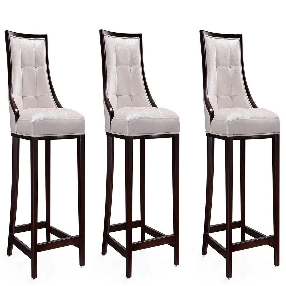 Fifth Ave 39.5 in. Pearl White and Walnut Beech Wood Counter Height Bar Stool (Set of 3)