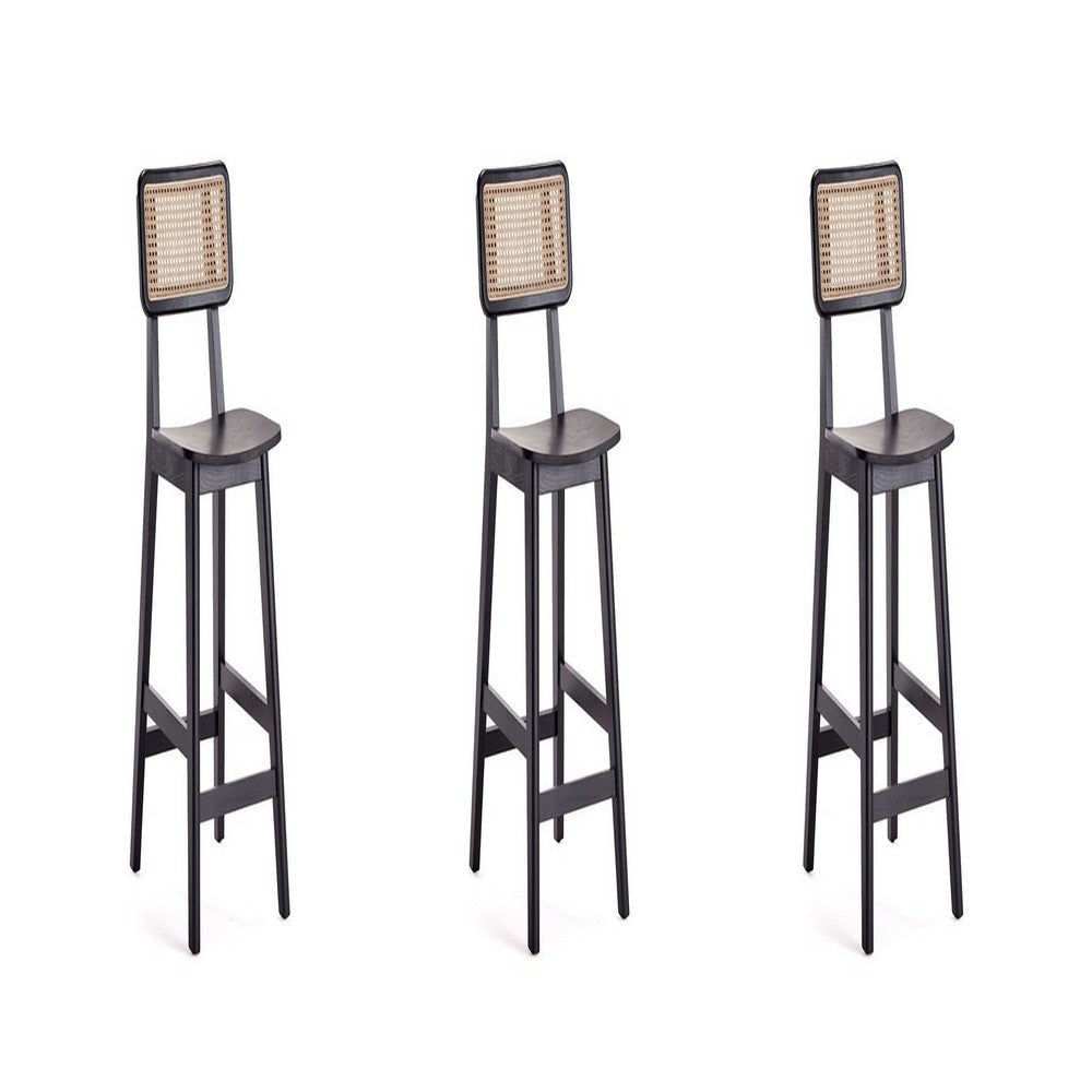 Versailles Counter Stool in Black and Natural Cane - Set of 3