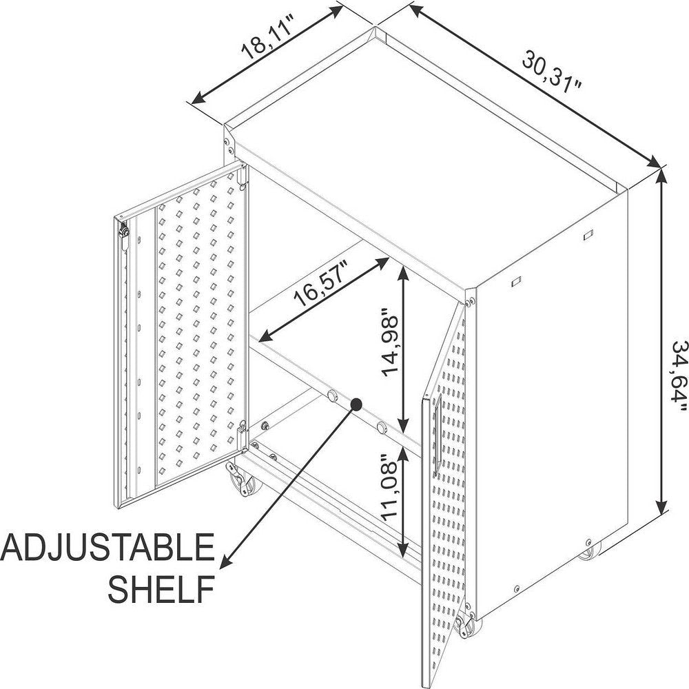 Fortress Textured Metal 31.5’’ Garage Mobile Cabinet with 2 Adjustable Shelves in Charcoal Grey MHC-3GMCC-CH