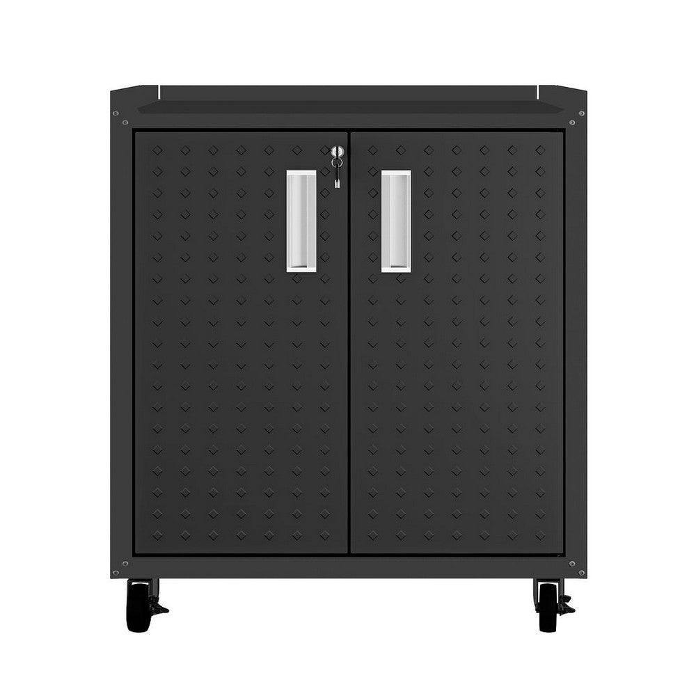 Fortress Textured Metal 31.5" Garage Mobile Cabinet with 2 Adjustable Shelves in Charcoal Grey