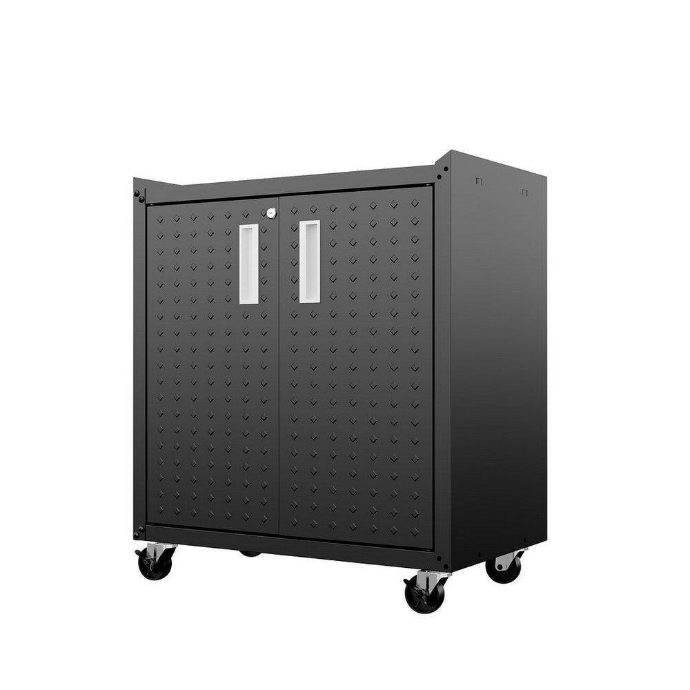Fortress Textured Metal 31.5’’ Garage Mobile Cabinet with 2 Adjustable Shelves in Charcoal Grey MHC-3GMCC-CH
