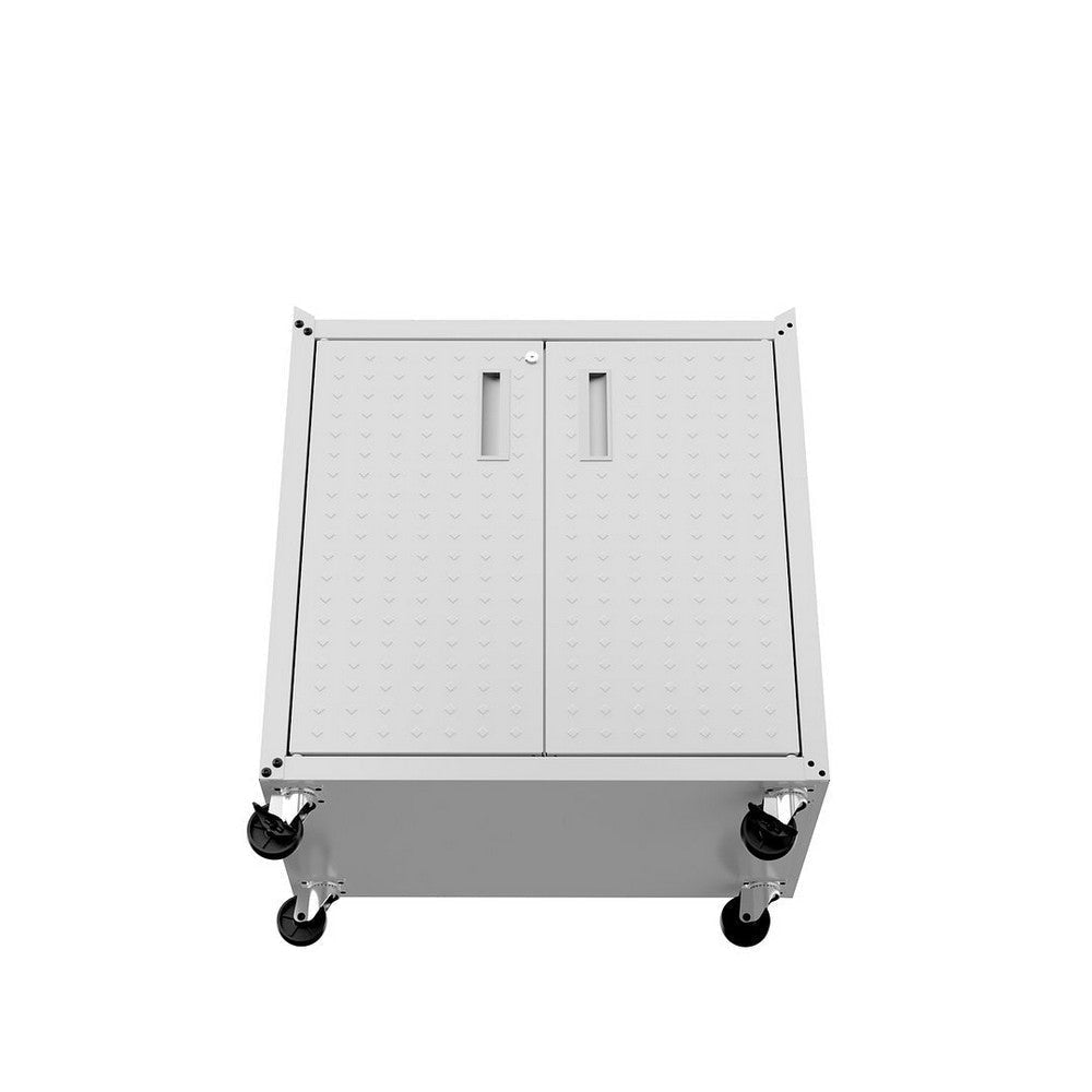 Fortress Textured Metal 31.5’’ Garage Mobile Cabinet with 2 Adjustable Shelves in White MHC-3GMCC-WH