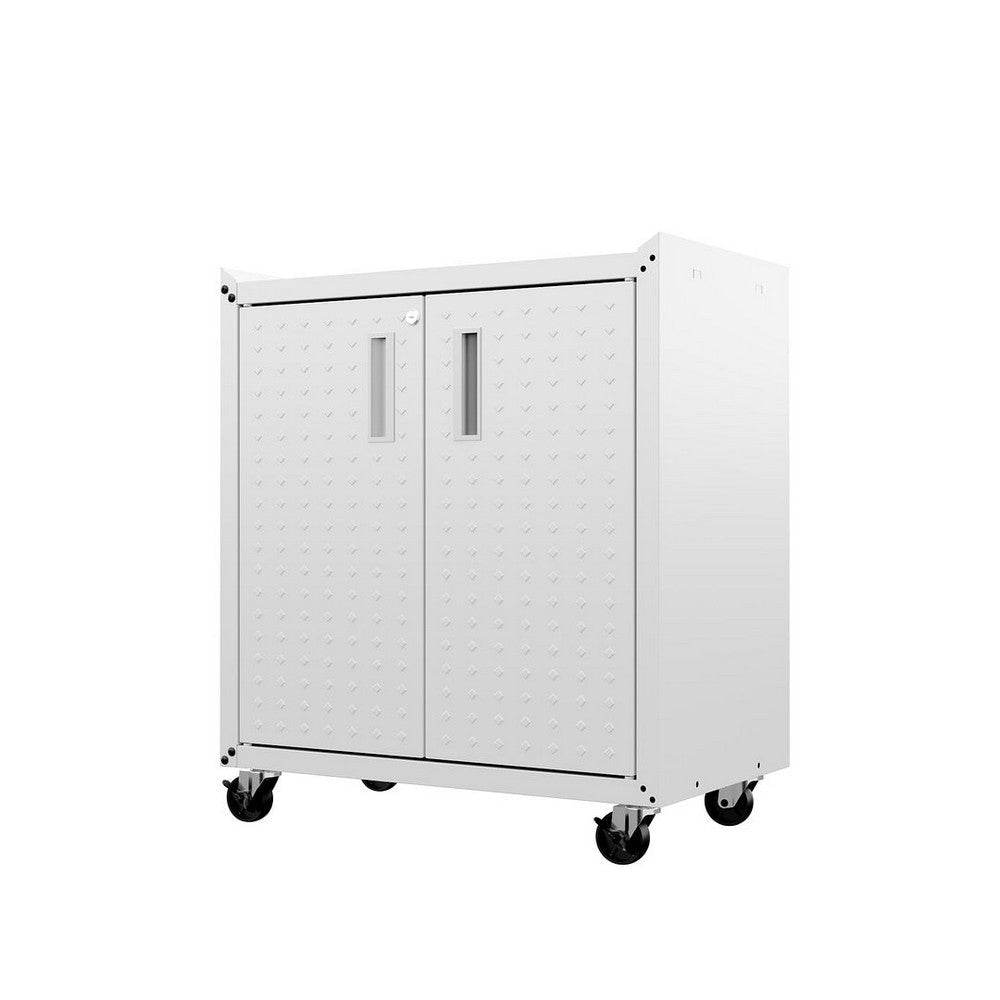 Fortress Textured Metal 31.5’’ Garage Mobile Cabinet with 2 Adjustable Shelves in White MHC-3GMCC-WH