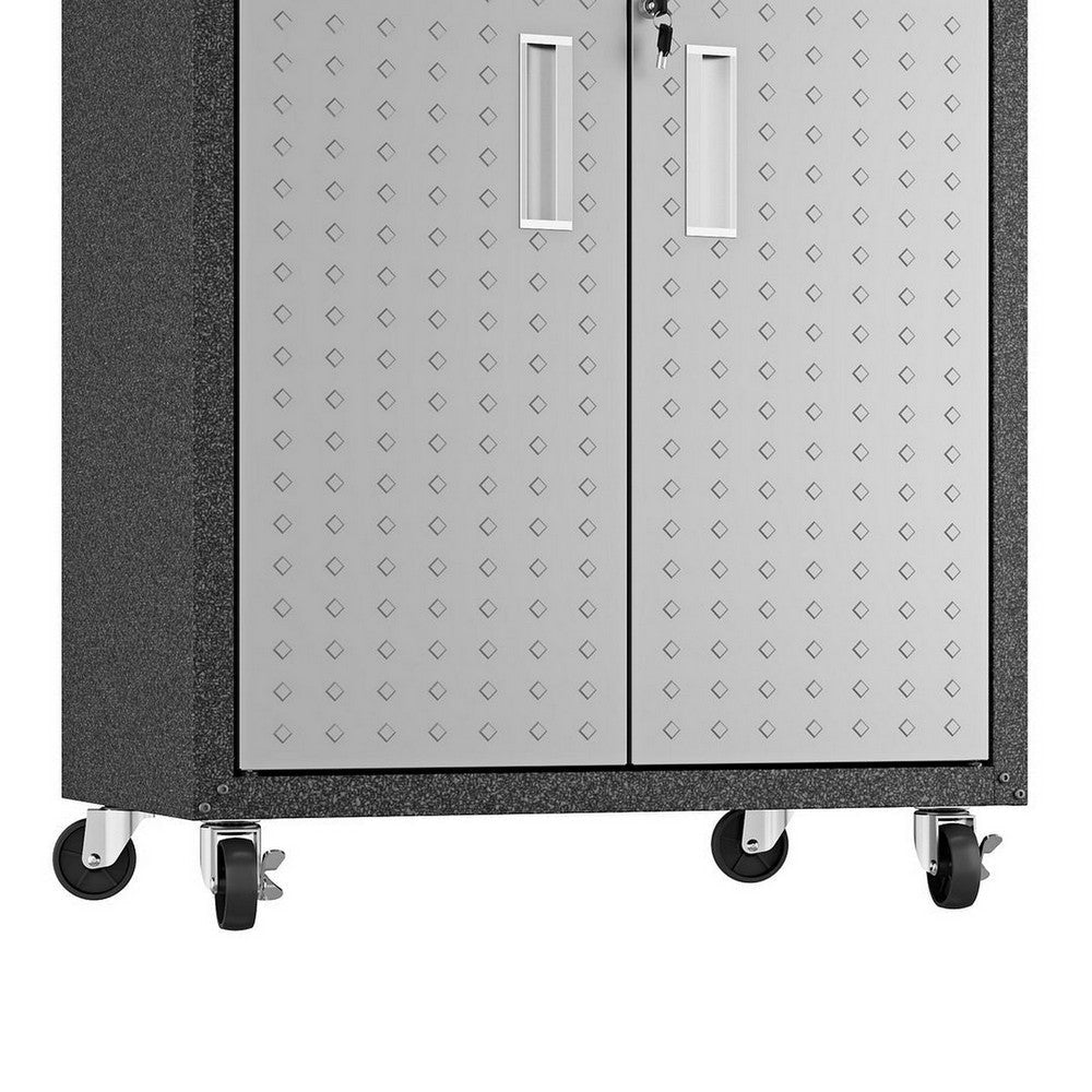 Fortress Textured Metal 31.5’’ Garage Mobile Cabinet with 2 Adjustable Shelves in Grey MHC-3GMCC