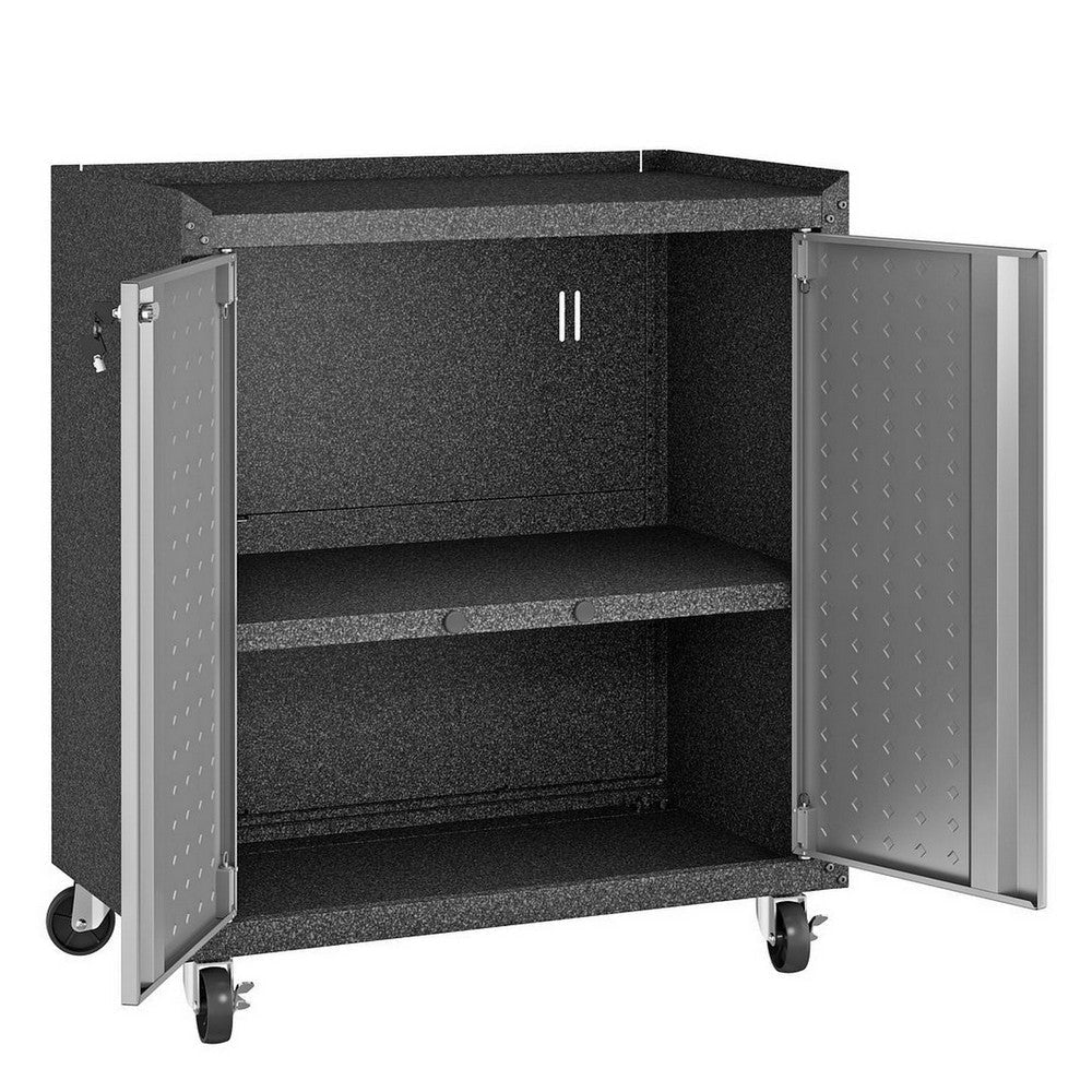 Fortress Textured Metal 31.5’’ Garage Mobile Cabinet with 2 Adjustable Shelves in Grey MHC-3GMCC