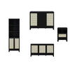 Sheridan Modern Cane 4-Piece Set: Bookcase, TV Stand, Sideboard, End Table in Black