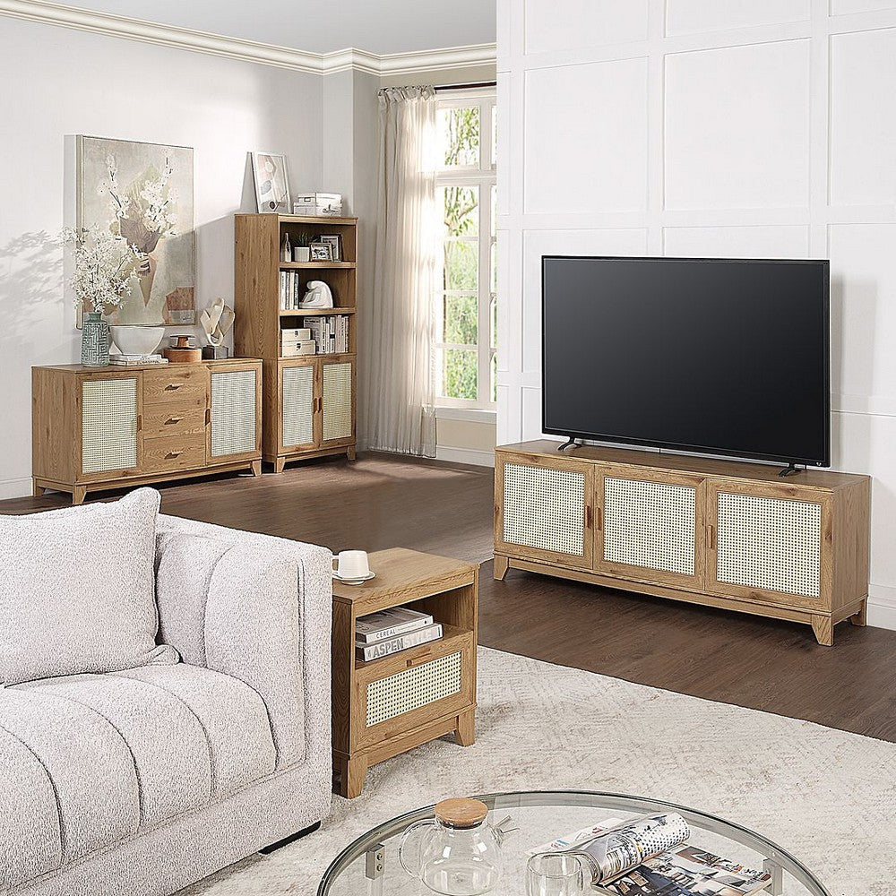 Sheridan Modern Cane 4-Piece Set: Bookcase TV Stand Sideboard End Table in Nature MHC-4-3456GLF-NA