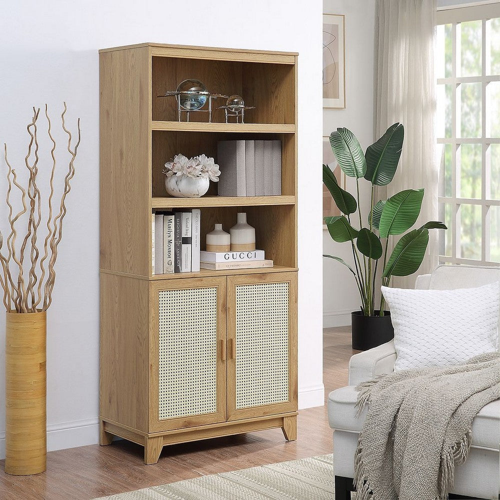 Sheridan Modern Cane 4-Piece Set: Bookcase TV Stand Sideboard End Table in Nature MHC-4-3456GLF-NA