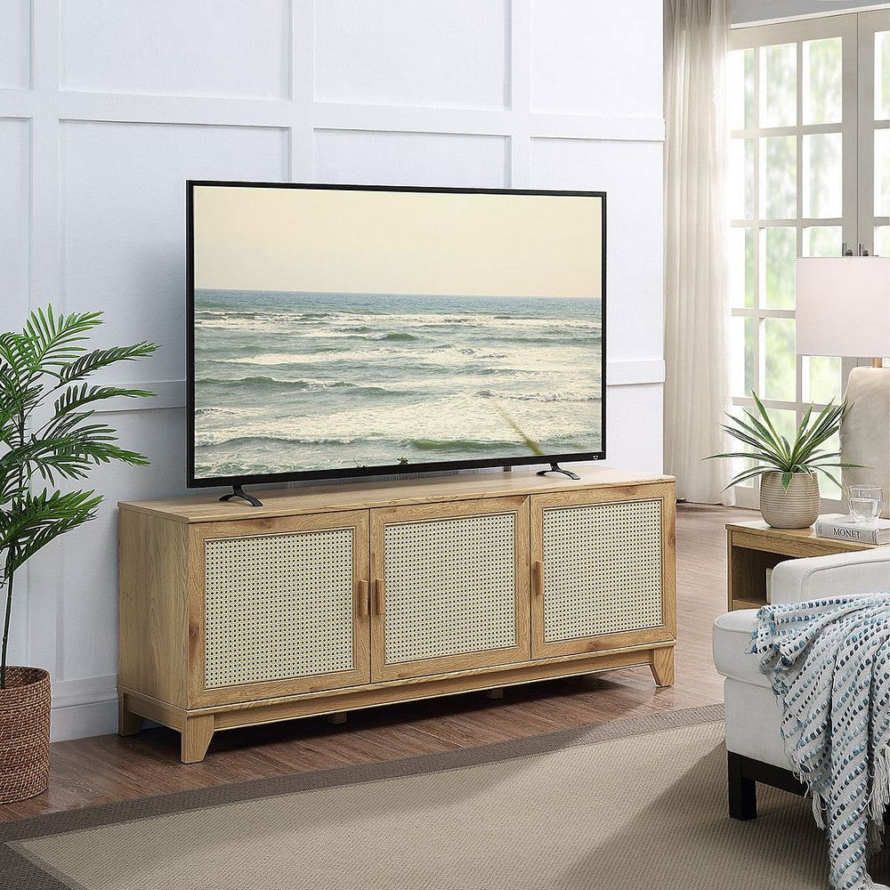 Sheridan Modern Cane 4-Piece Set: Bookcase TV Stand Sideboard End Table in Nature MHC-4-3456GLF-NA