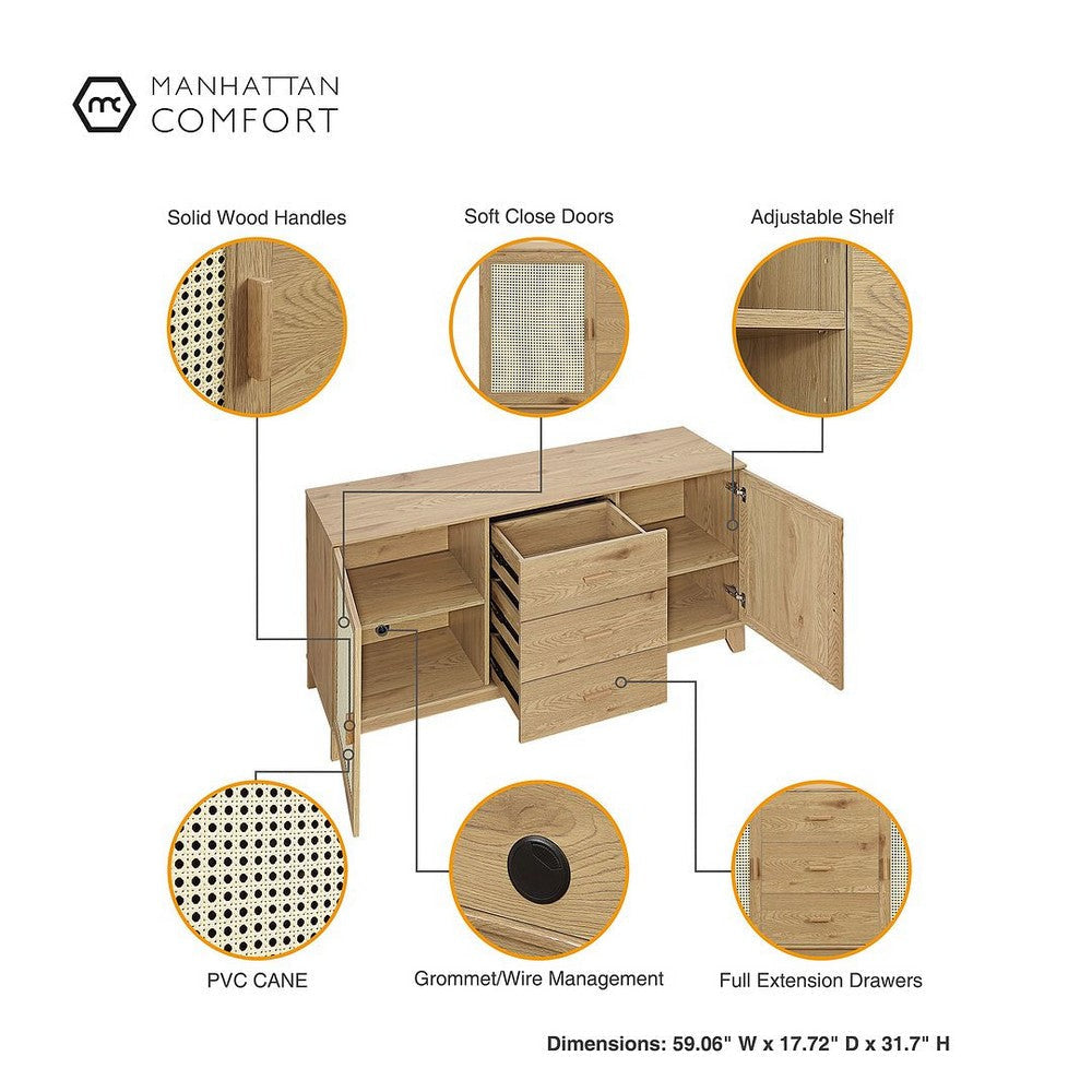 Sheridan Modern Cane 4-Piece Set: Bookcase TV Stand Sideboard End Table in Nature MHC-4-3456GLF-NA