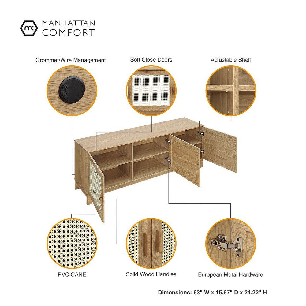 Sheridan Modern Cane 4-Piece Set: Bookcase TV Stand Sideboard End Table in Nature MHC-4-3456GLF-NA