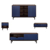 Duane Modern Ribbed 4 Piece Living Room Set: Sideboard, TV Stand, Coffee Table, End Table in Dark Brown and Navy Blue