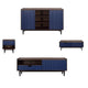 Duane Modern Ribbed 4 Piece Living Room Set: Sideboard, TV Stand, Coffee Table, End Table in Dark Brown and Navy Blue
