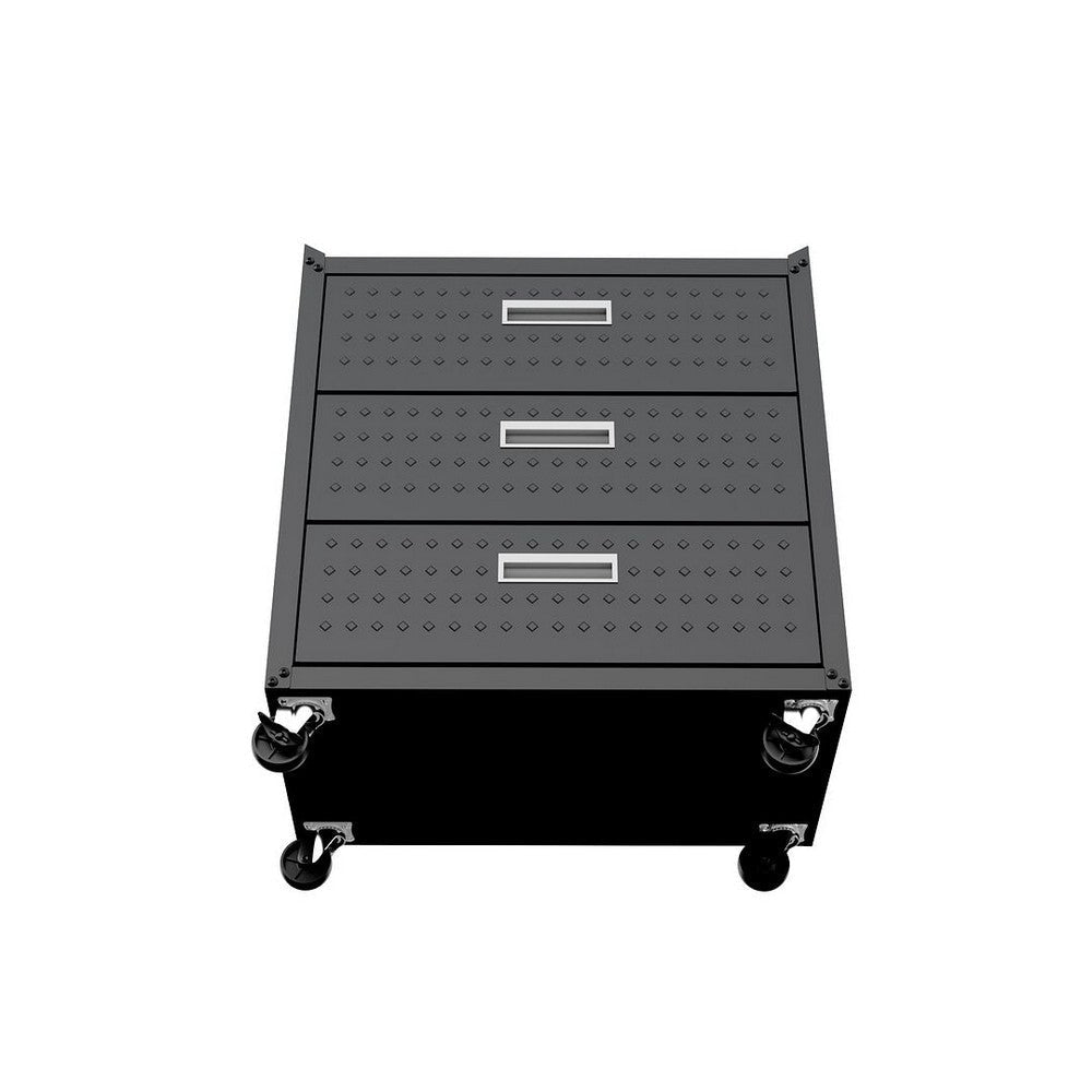 Fortress Textured Metal 31.5’’ Garage Mobile Chest with 3 Full Extension Drawers in Charcoal Grey MHC-4GMCC-CH