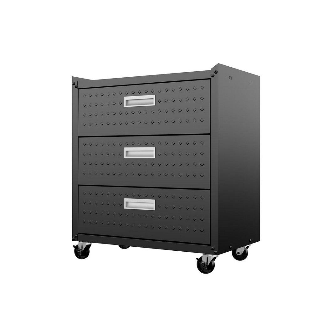 Fortress Textured Metal 31.5’’ Garage Mobile Chest with 3 Full Extension Drawers in Charcoal Grey MHC-4GMCC-CH