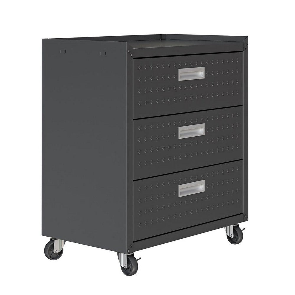 Fortress Textured Metal 31.5’’ Garage Mobile Chest with 3 Full Extension Drawers in Charcoal Grey MHC-4GMCC-CH