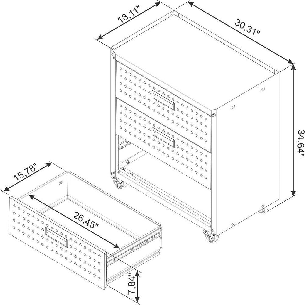 Fortress Textured Metal 31.5’’ Garage Mobile Chest with 3 Full Extension Drawers in White MHC-4GMCC-WH