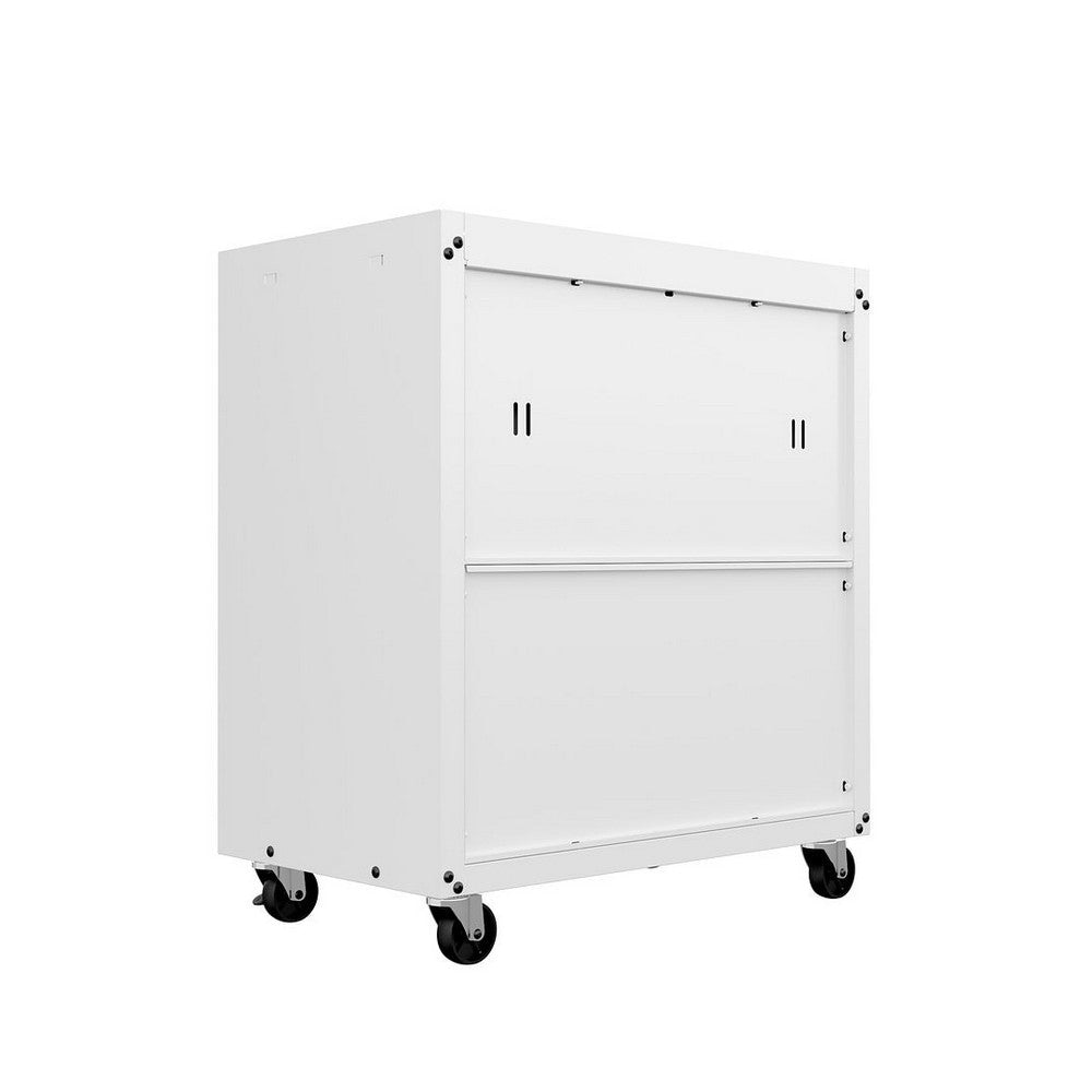Fortress Textured Metal 31.5’’ Garage Mobile Chest with 3 Full Extension Drawers in White MHC-4GMCC-WH