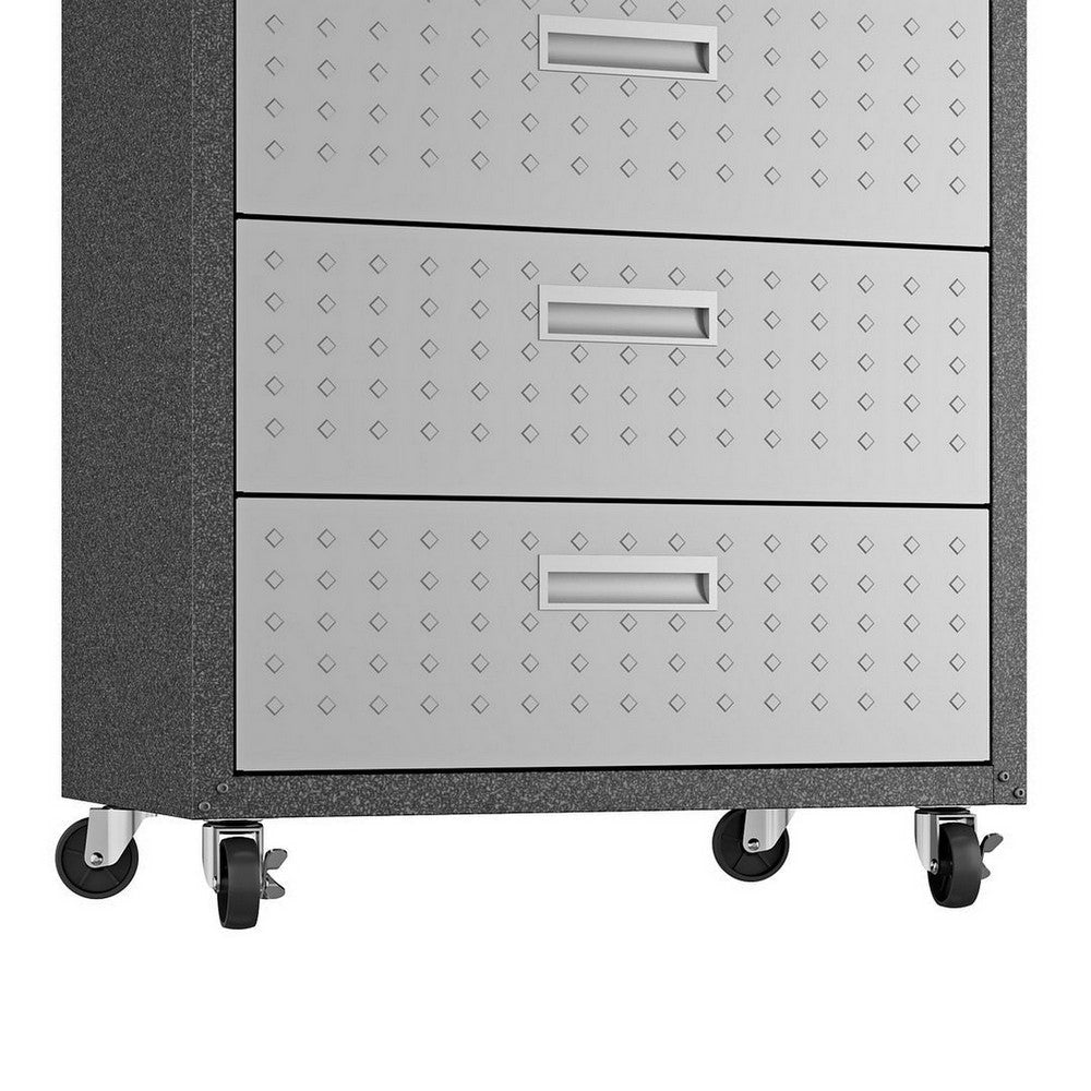 Fortress Textured Metal 31.5’’ Garage Mobile Chest with 3 Full Extension Drawers in Grey MHC-4GMCC