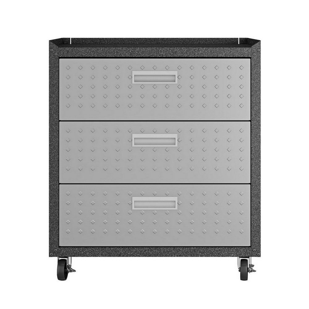 Fortress Textured Metal 31.5’’ Garage Mobile Chest with 3 Full Extension Drawers in Grey MHC-4GMCC
