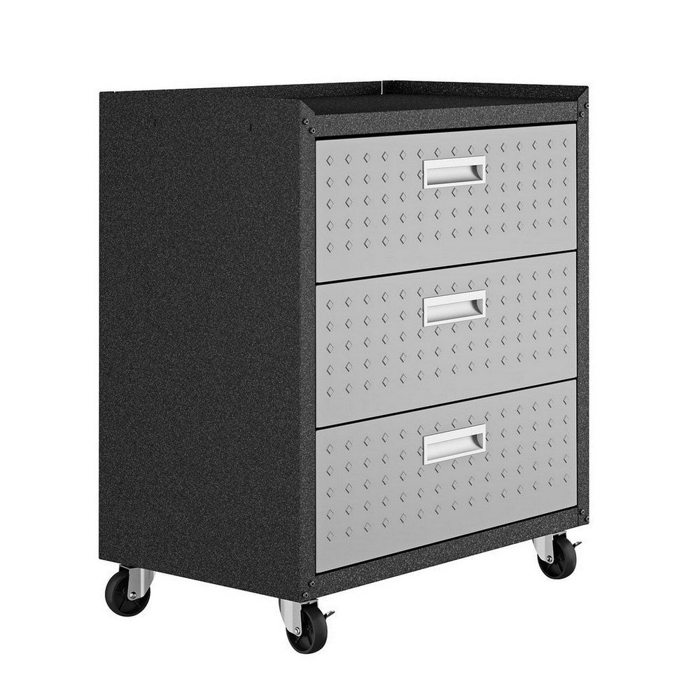 Fortress Textured Metal 31.5’’ Garage Mobile Chest with 3 Full Extension Drawers in Grey MHC-4GMCC