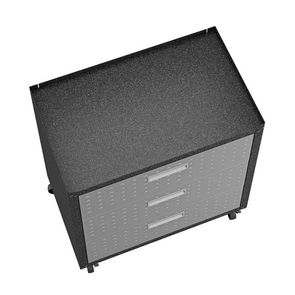 Fortress Textured Metal 31.5’’ Garage Mobile Chest with 3 Full Extension Drawers in Grey MHC-4GMCC