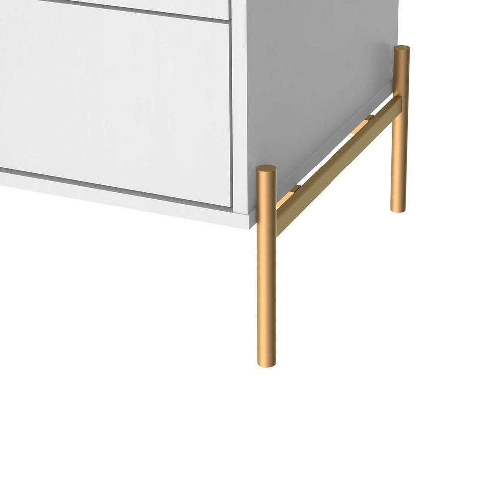 Jasper Nightstand with Steel Gold Legs in White Gloss MHC-51351