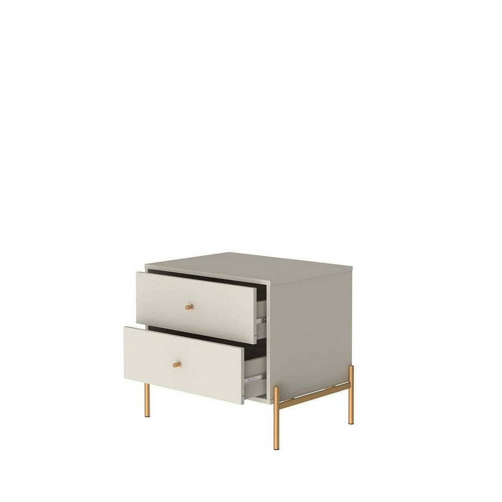 Jasper Nightstand with Steel Gold Legs in Off White Matte MHC-51353