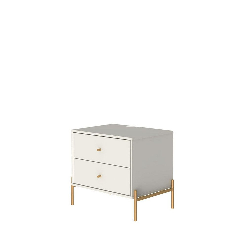 Jasper Nightstand with Steel Gold Legs in Off White Matte MHC-51353
