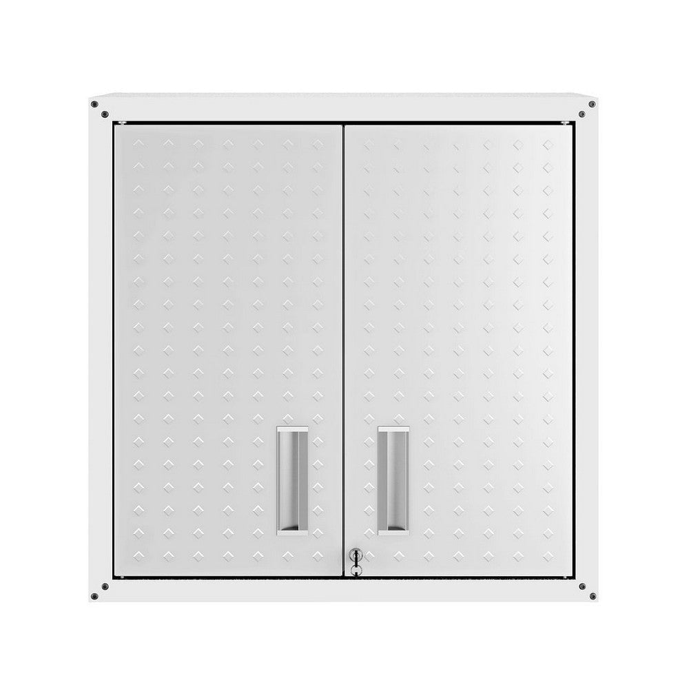 Fortress 30" Floating Textured Metal Garage Cabinet with Adjustable Shelves in White
