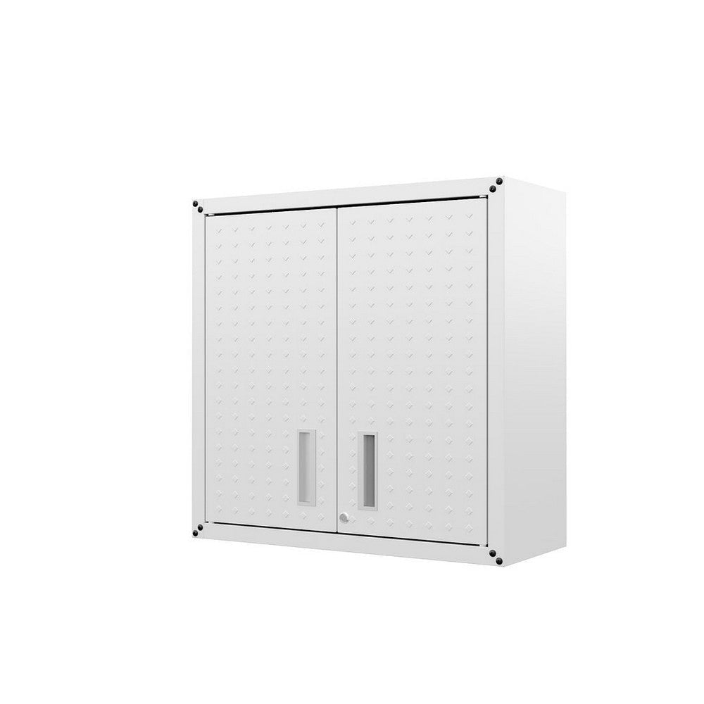 Fortress 30’’ Floating Textured Metal Garage Cabinet with Adjustable Shelves in White MHC-5GMC-WH