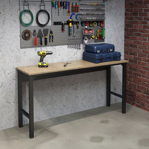 Fortress 72.4" Natural Wood and Steel Garage Table in Charcoal Grey