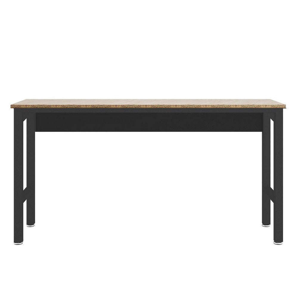 Fortress 72.4" Natural Wood and Steel Garage Table in Charcoal Grey