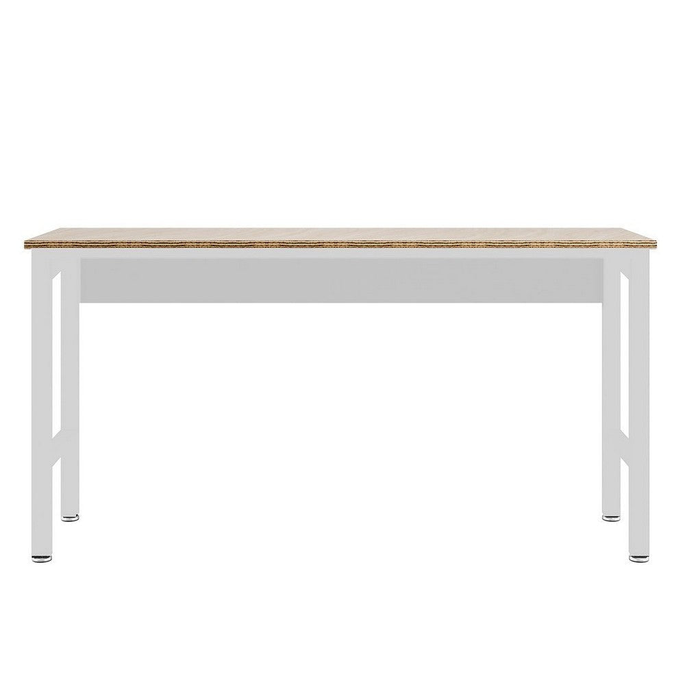 Fortress 72.4" Natural Wood and Steel Garage Table in White