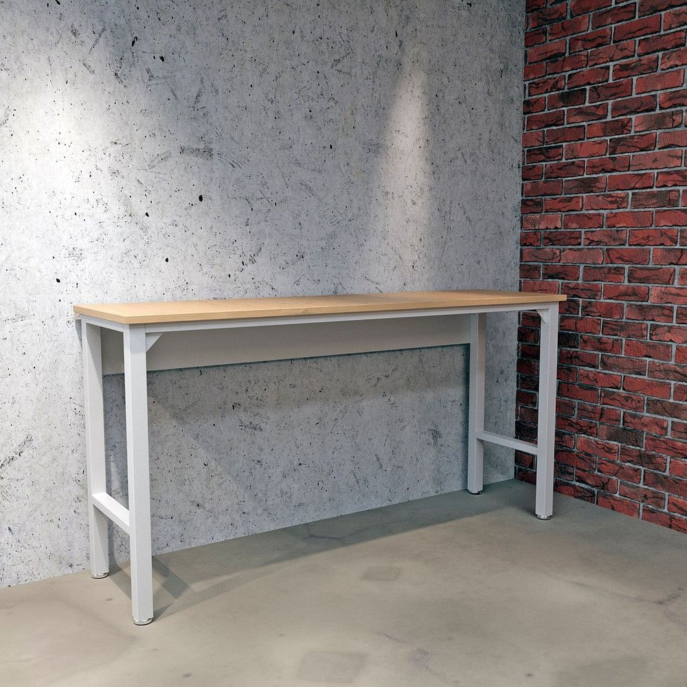 Fortress 72.4’’ Natural Wood and Steel Garage Table in White MHC-6GMC-WH
