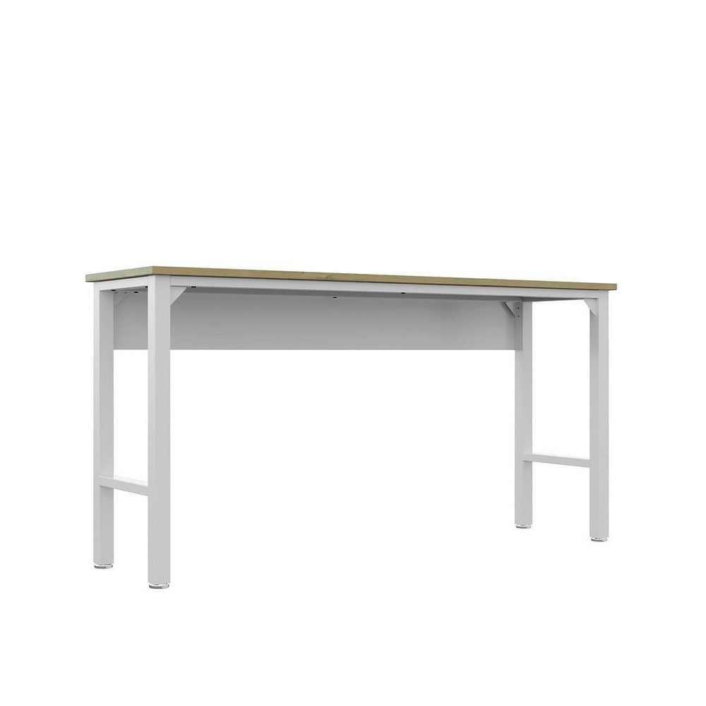 Fortress 72.4’’ Natural Wood and Steel Garage Table in White MHC-6GMC-WH