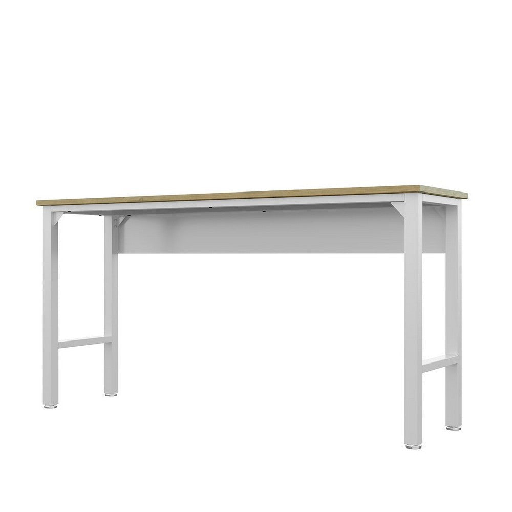 Fortress 72.4’’ Natural Wood and Steel Garage Table in White MHC-6GMC-WH