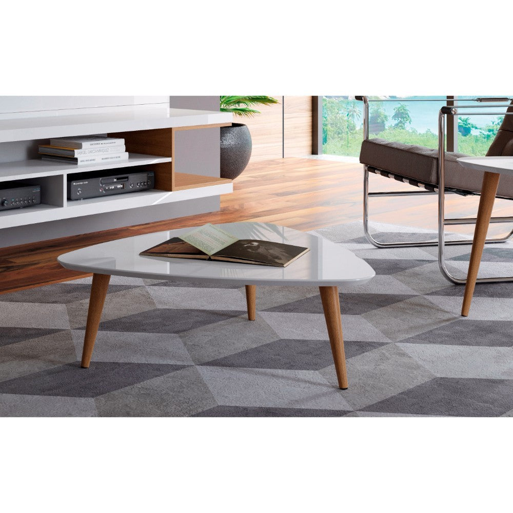 Utopia 11.81" High Triangle Coffee Table with Splayed Legs in White Gloss