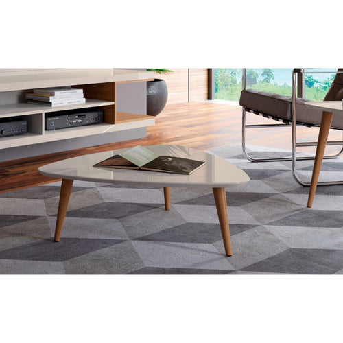 Utopia 11.81" High Triangle Coffee Table with Splayed Legs in Off White