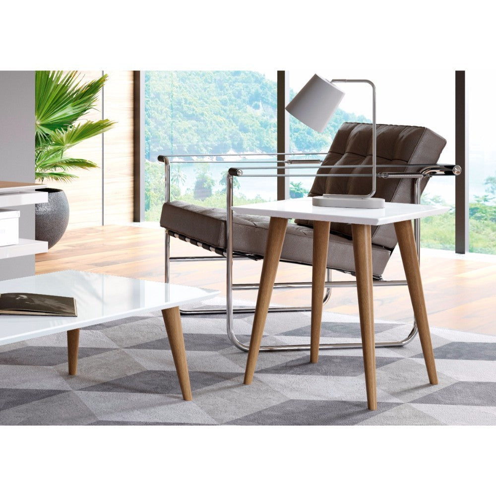 Utopia 19.68" High Square End Table With Splayed Wooden Legs in White Gloss