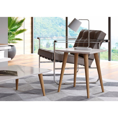 Utopia 19.68" High Square End Table With Splayed Wooden Legs in Off White