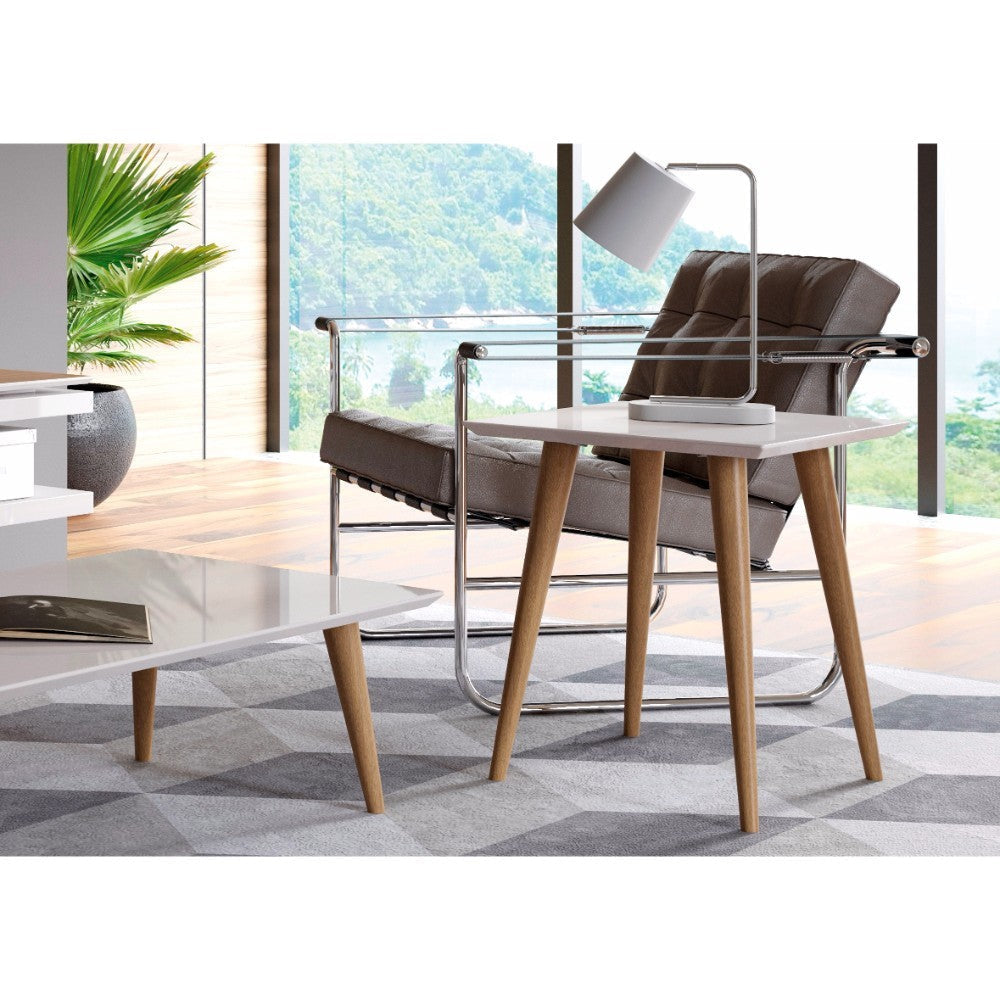 Utopia 19.68" High Square End Table With Splayed Wooden Legs in Off White
